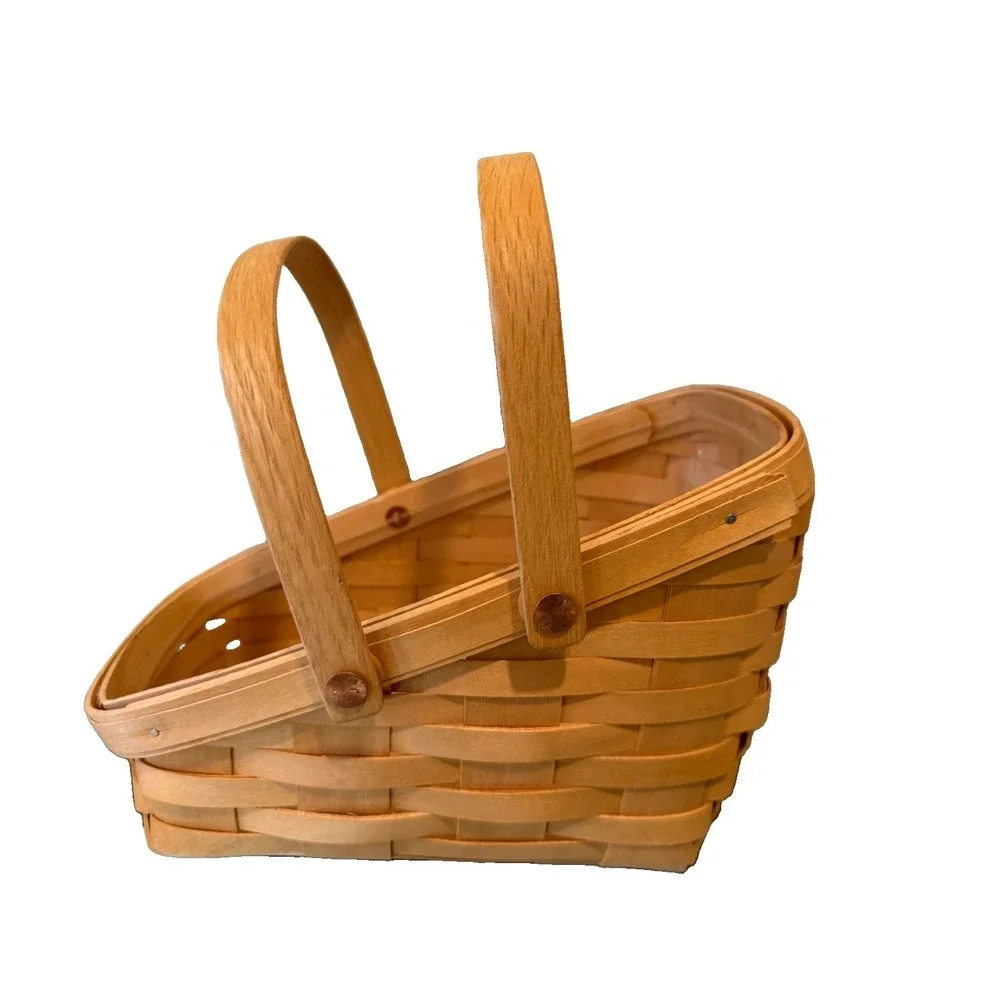 Vtg 2003 Royce Craft Handwoven Slanted Vegetable Basket w/ Plastic Protector OH